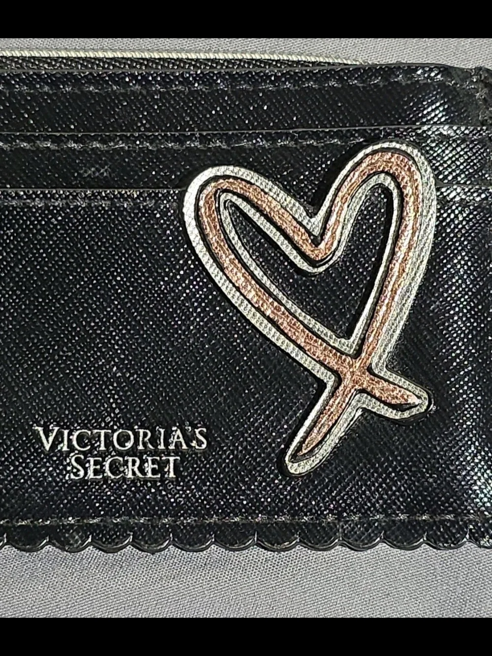 Victoria's Secret Black Cardholder Wallet with Metallic Heart Patch - Picture 3 of 5